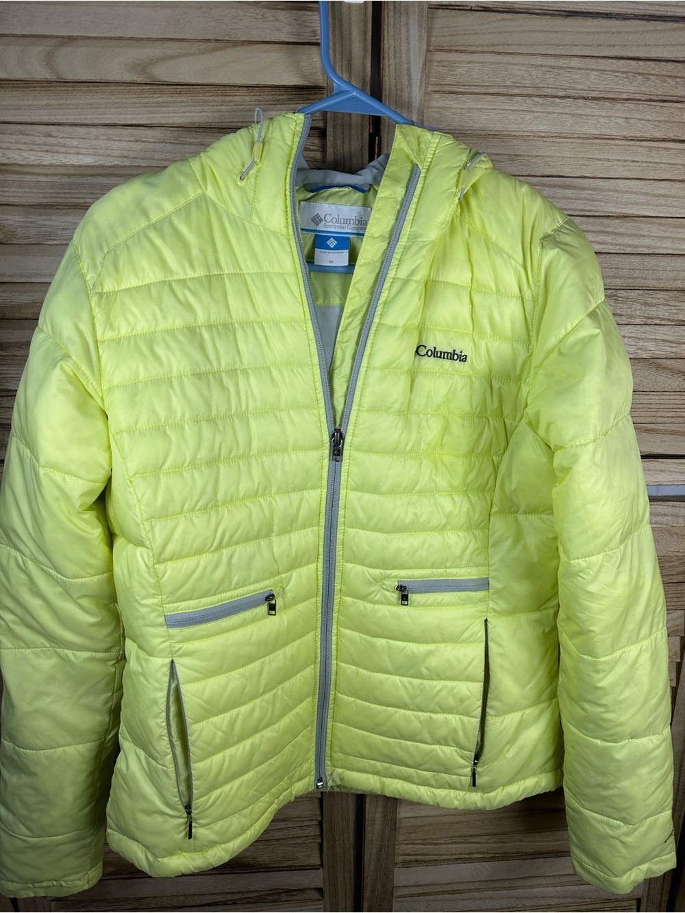 Columbia Neon Yellow Hooded women’s quilted puffer Jacket